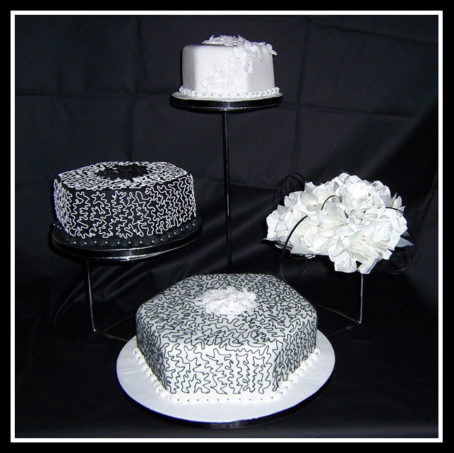 Three  tier  hexagonal Black and White  Cake